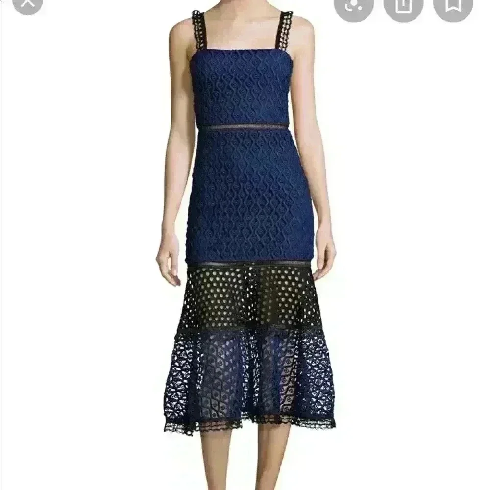 Alexis Erin Bicolor Crochet & Lace Midi Dress in Black & Navy - Picture 3 of 13